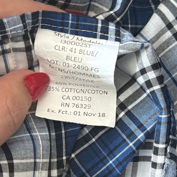Western MWG Apparel 2XLT blue plaid pearl snap long sleeve - Picture 9 of 9